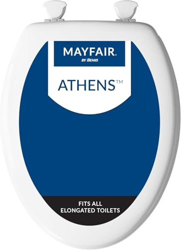 Mayfair Athens Toilet Seat, Easy Clean Hinges and Durable Wood Seat, Elongated, White