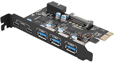 ASHATA 5 Port USB 3.0/Type C PCIe Erweiterungskarte, Multifunktionale Schnittstellenkarte mit 3 x USB 3.0 und 2 x Typ C Port für PCIe Anschlüsse, für Notebooks, PCs und andere Geräte