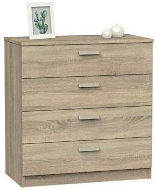 MUEBLES PITARCH | Commode 4 Tiroirs avec Glissières Métalliques, Chêne Cambrian, 78x74x40 cm (Hauteur x Largeur x Profondeur), Collection Tibet