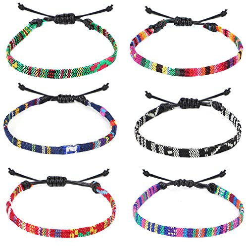 Colrid 6 Stück fußkettchen set, Verstellbar Gewebte Armband, Handgefertigtes Geflochtenes Armband, Fußkette Damen Stoff, Mehrfarbig, für Valentinstag, Geburtstag, Weihnachten, Jubiläum