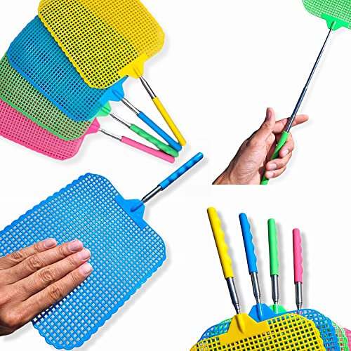 Antevia – 1 große Teleskop-Fliegenklatsche von 33 bis 76 cm | Oberfläche XXL: 19 x 16 cm | zufällige Farbe | Fliegenfalle (Fly Swatter)