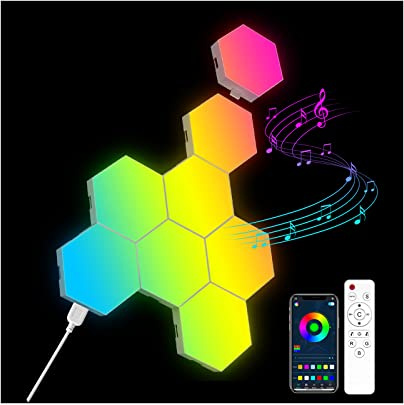 AONELAS OJQ Sechseckige Wandleuchte, LED-Panel, Smart-App, RGB, sechseckig, modulares Gaming-Licht, Musik mit Synchronisation, Wabenform, sechseckige Lichter für Schlafzimmer, Kinderzimmer, mehrfarbig