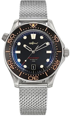 TACTICAL FROG Heimdallr Titanium Gehäuse Sea Ghost NTTD Taucheruhren Für Männer, NH35A Uhrwerk C3 Leuchtende Herren Automatik Uhren, 200 Meter Wasserdicht, Mesh Band, Schwarz