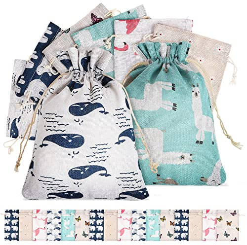 Artibetter 24 Jutesäcke mit Kordelzug Kordelzug Geschenktüten Alpaka Schmetterling Flamingomuster Jutebeutel für Schmuckbeutel Urlaubsbevorzugungen