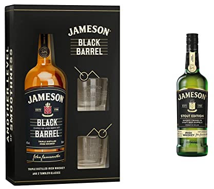 Jameson Black Barrel Irish Whiskey Glasses Gift Set, 70 cl & Stout Edition Irish Whiskey, 700ml