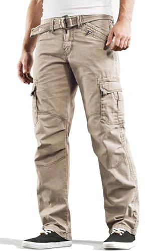 Timezone BenitoTZ Benito Pantalon cargo pour homme avec ceinture en tissu, Marron dune, 30W x 32L