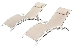 CONCEPT USINE - Lot de 2 Transats Ajustables et Empilables | Bain De Soleil Chaise Longue d'Extérieur Confortable | Bahia Écru Blanc | Textilène | Réglable 6 Positions | Jardin Terrasse Plage Piscine