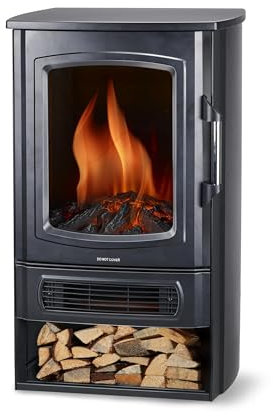 alpina Cheminée Électrique Helsinki ND183 – Cheminée Électrique Effet Flamme LED avec Chauffage 1000/2000W – Thermostat Réglable – Métal Noir