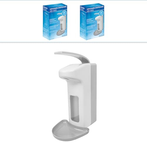 ARNOMED Dispensador de Jabón de Pared de Plástico para 1000ml, Blanco, Vertical, Con Palanca, Sin Taladrar