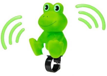 Fahrradhupe für Kinder, Hupe für Kinderfahrrad, Dreirad oder Laufrad, Zum Drücken und Loshupen, Einfache Montage mit Verstellbarer Befestigung (Ø 2 – 2,5 cm) (Frosch Grün)