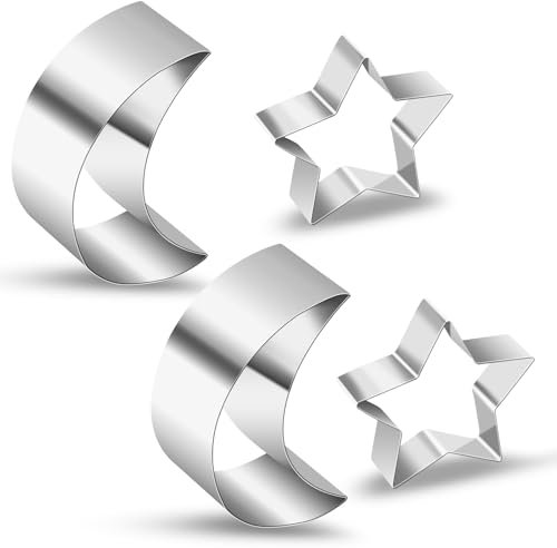 JIYIN 4 Stück Mond und Sterne Ausstechformen, Edelstahl Ausstecher Keksausstecher Stern Ausstechform für Keks Fondant Plätzchen(Stil 1)