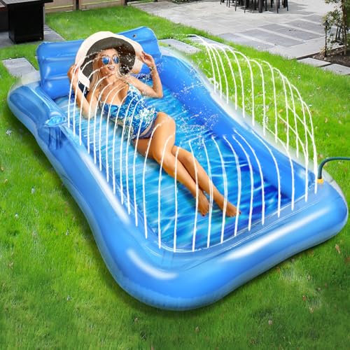 Charmofun Materassino Gonfiabile Mare Adulti, Piscina Gonfiabile Galleggiante Amaca, Tanning Pool Sdraio Gonfiabile con Poggiatesta per Piscina Spiaggia Feste Estive, 200 * 124cm (Blu)