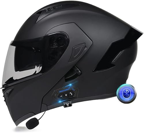 Integralhjälm för motorcyklister, Bluetooth, vikbar modulär hjälm, integrerad hjälm med integrerad högtalare, headset och mikrofon och dubbelvisir, ECE-testad C, M57–58 cm