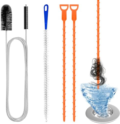 Redamancy 4 Piezas Desatascador Tuberias Profesional,Cepillo Desatascador de Fregadero,Herramienta Multifuncional para Desatascar Fregadero,Cepillo de Limpieza para Desagüe