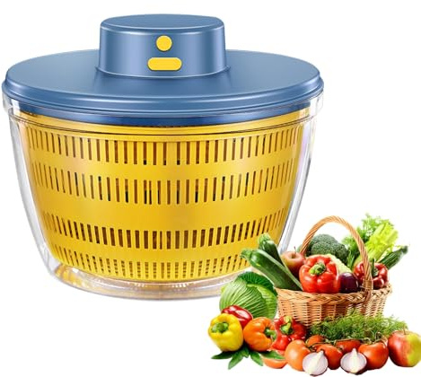 Essoreuse à Salade électrique, 4000 ML Grande Capacité Essoreuse à Salade Automatique, Déshydrateur pour Fruits et légumes avec Couvercle, séchage Rapide, Rechargeable par USB mixeur Salade (Bleu)