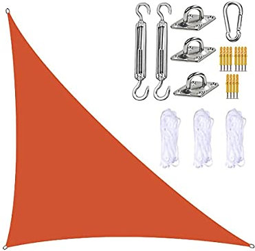 Tenda parasole triangolare, 3 x 4 x 5 m, 98% UV, impermeabile, con kit di fissaggio per terrazza, patio, cortile e prato, soluzione resistente all'ombra per esterni, arancione