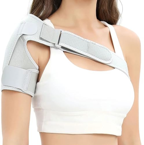 DECORN Abrazadera de Soporte de Hombro Ajustable, Compresión Manga Envoltura Ajuste de Hombres Mujeres, Alivio por Lesiones en los Hombros, tendinitis, dislocado (UNE tamaño),Gris