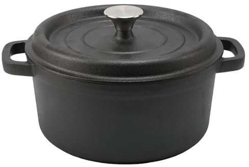 26cm Cast Iron Dutch Oven with Handles,Heavy-Duty Cast Iron Casserole Dish with Lid for Braising,Stews,Roasting,Bread Baking,Non-Coated Dutch Oven Pot for Induction Hob