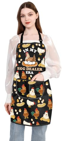 PLITI Chicken Apron In My Egg Dealer Era Egg Lover Gifts Cute Egg Gifts Cooking Kitchen Chef Baking BBQ Apron With Pockets (Egg Dealer APU)