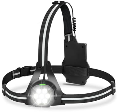 Evviee Running Lights for Runners, 60° Tilt-Adjustable Beam 7-LED Chest Torch with Reflective Band, IPX4 Waterproof Body Torches with Back Warning Light, Running Gifts for Men, Women