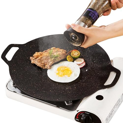 Poêle plate à induction – supérieure de cuisinière à barbecue coréen, batterie de cuisine en fer antiadhésif, distribution rapide et uniforme de la chaleur | Design durable multifonction avec