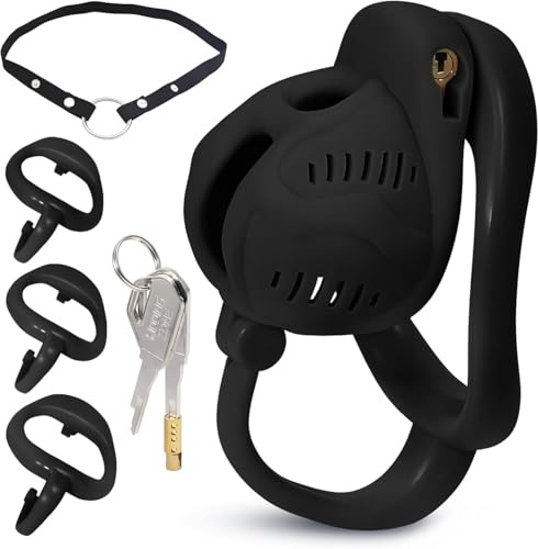 Gabbia per pene da uomo con design con uscita urina estesa, dispositivo di castità piccolo e traspirante, giocattolo sessuale a forma di gabbia (Black,belt)