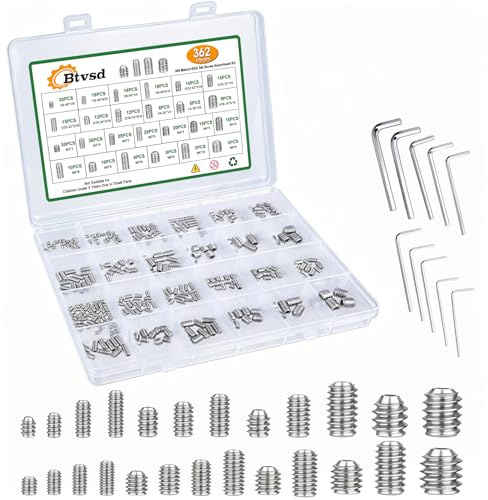 Btvsd 362Pcs 25 Size Set Screw Assortment Kit,M3-M8, 1/8-40 to 5/16-18
