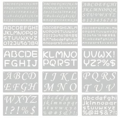 Letter Stencils 15 Pack, Alphabet Stencils for Painting and Calligraphy, Reusable Letter and Number Templates for DIY Crafts, Scrapbooking, Wall Sign Painting, Fabric Customisation, Educational Projec