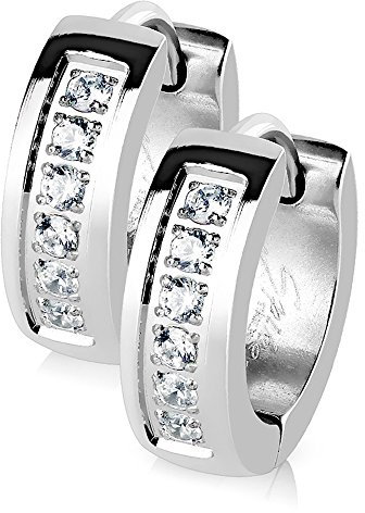 edle Damen Creolen Kreolen Klappcreolen Edelstahl Zirkonia Kristall Glitzer Autiga® silber-klar