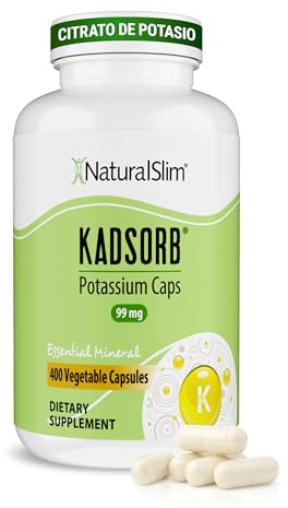 NaturalSlim Kadsorb, Suplemento de Citrato de Potasio en Cápsulas de Alta Absorción Recuperador Muscular, Apoya el Equilibrio Mineral y Bienestar Metabólico, Vitalidad y Energía Diaria, 400 capsulas