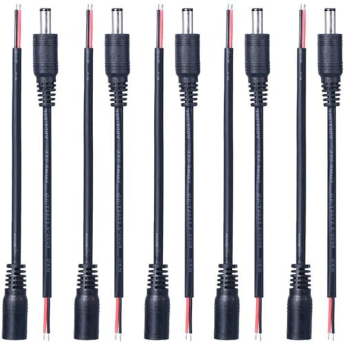 5 paia 22AWG Cavo DC 5V-24V Femmina Maschio Connettore 5,5mm x 2,1mm Spina Spina DC Jack Connettore Adattatore di Alimentazione per Telecamera CCTV, SMD 5050 5630 3528 2835 Striscia LED, LED Strip