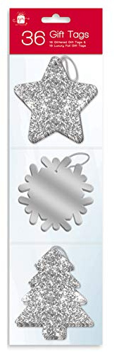 36 Silver Glitter and Luxury Foil Xmas Gift Tags With Thread