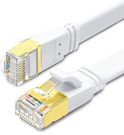 Yauhody 2Pcs Cable Ethernet 2 Metros Cat 8 Cable de Red Plano, 40Gbps/2000MHz S/FTP Cable Lan, Patch Cable RJ45 para Gigabit Internet, PS5/4, Router, TV, PC, Módem, Más rápido que Cat6/Cat7 (Blanco)