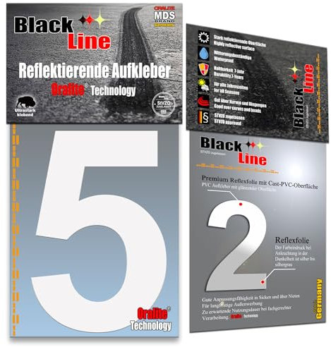 MDS Brand 15cm Design Reflektierende Zahlen Aufkleber | LKW Marking Grade reflektoren für Hausnummer & Mülltonnen | Selbstklebende Klebezahlen & Wetterfest R-15-Weiss (5)
