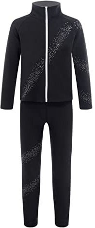 Kaerm Eiskunstlauf Kleidung Training Kinder Mädchen Langarm Sweatjacke Strass Glitzer Sportjacke Mit Gymnastikhose Lang Trainingshose Sportswear Schwarz 134-140