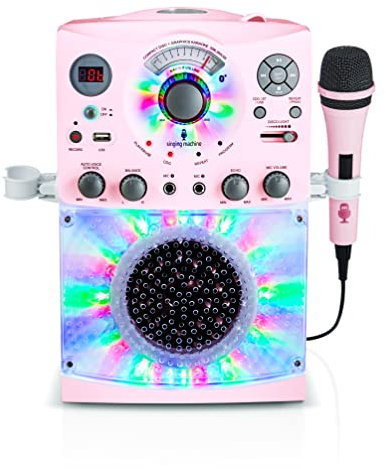 Singing Machine SML385UBK Bluetooth Karaoke System with LED Disco Lights, CD+G, USB and Microphone - Pink