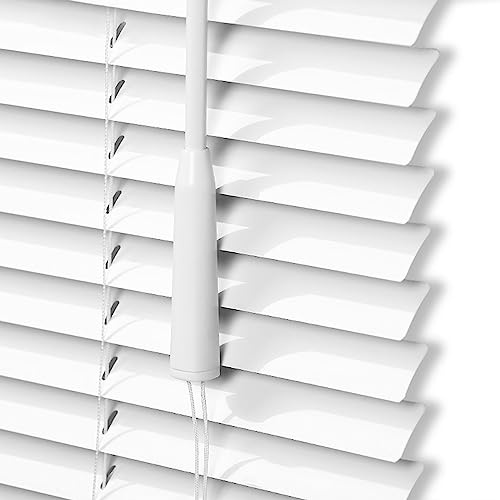 Persienner av aluminium – metall, högkvalitativ aluminiumpersienn i vitt med dragsnöre och vridstång, persienner med lameller för inomhusbruk, snabb och enkel montering (130 x 100 cm (WxH))