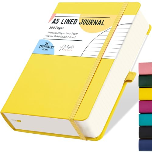 STATIONERY ISLAND A5 linjerad anteckningsbok, 360 sidor tjock journal anteckningsbok, linjerad journal citron inbunden med 100 gsm för att skriva, arbeta, studera, dagbok