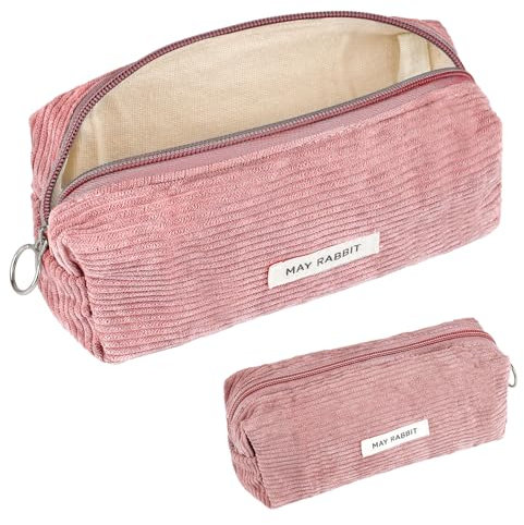 Deepton Mäppchen Cord-Stoff, Federmäppchen Milchig Rosa für Mädchen Teenager, Federtasche Stiftetasche Stiftemappe Pencil Case Schulmäppchen für Schule, Büro - Rosa