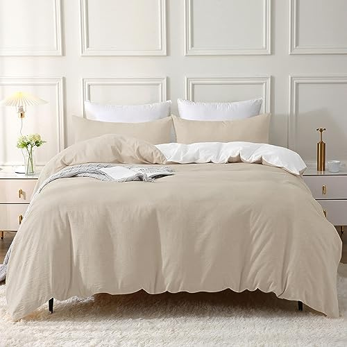 SOULFUL Housse de Couette 240x260 Coton, Chameau Beige Ensembles de Housse de Couette avec Fermeture Éclair, 100% Coton Lavé, Texture Lin, Parure de Lit 240x260 Coton avec 2 Taie d'oreiller 65x65 cm