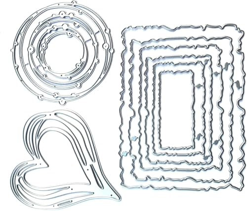 Stanzformen, Prägeschablonen, 3 Stück geometrischer Rahmen aus Kreis, Rechteck, Herz | Metallschablonen für Grußkarte, Postkarte, Album, Scrapbooking, Handwerk Prägen, DIY Produktion