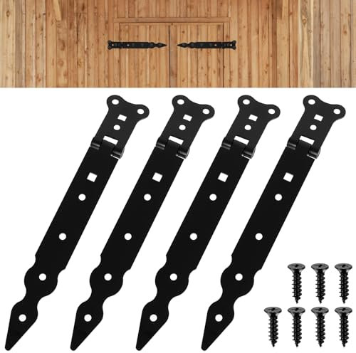 4 Pcs Charniere Porte Lourde, 250mm Charnières de Volet, Charnières en T, Charnières de Portes a Croisée, Charnière Portail Bois, Charnière Porte en Bois pour Portails Abris de Jardin Placard(250mm)