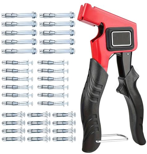 Montage Set Hohlraumbefestigung, Hohlraumdübel Set mit Montagezange & 34 Metall-Dübeln,Schrauben in 3 Größen,Hohlraumdübel Zange Set Funktioniert Hohlraumdübel Set mit Hohlwänden,Gipskarton etc..(Rot)