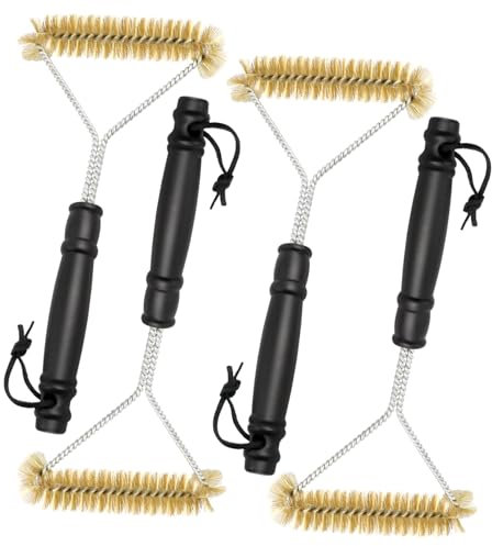 4 Stück Grillbürste Messing, 360° Reinigung Messingbürste Grill, Verbrühungshemmender Messingbürste mit Kunststoffgriff, Dreieckige Grillbürste für Grillrost, Gasgrill, Holzkohlegrill, Gusseisengrill
