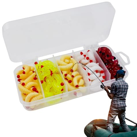 Generisch Maggot Fishing Bait, Soft Imitation Lures Kit, 125 Pieces Pack, False Bait for Saltwater Fish, Durable Artificial Maggots for Trout Catching, Ice Hooks, Lake Shore Fishing Essentials