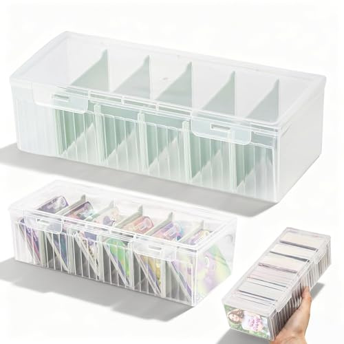 CVASNF 2 scatole per schede trasparenti con divisori rimovibili, con coperchio per fino a 600 carte di credito, per biglietti di apprendimento, biglietti da visita, appunti, 23,5 x 9,5 x 6,8 cm
