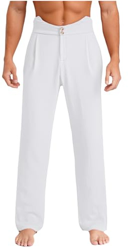 iiniim Pantalones de Hombre para Baile Latino Jazz y Salsa Plaza Rumba Pantalón de Patinaje Artístico Pantalones Baile de Salón M-3xl Blanco M