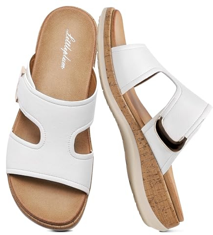 Littleplum Mules Femme Sandales Plates Été Orthopédiques Slipper pour Femme, Blanc crème, 42 EU