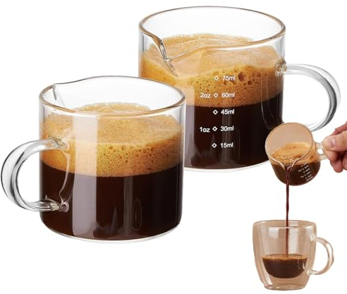 Genérico Taza medidora de espresso - Juego de vasos de chupitoe de decorados, vasose de chupito de vidrio transparente con forma de V | Vasos de chupito con boquilla vertedora, jarra de leche para