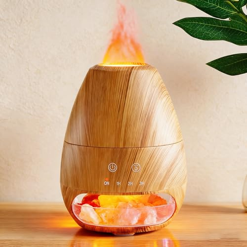Diffuseur d'huiles Essentielles avec Lumière Effet Flamme et Lampe de Sel de l'Himalaya Humidificateur Ultrasonique Diffuseur d'aromathérapie Arrêt Automatique pour la Maison Bureau Cadeau